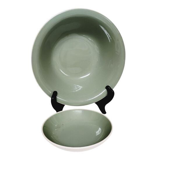 💚 Set of 2 Vintage Sage Green Bowls (8.5" & 5.5") | MCM USA Mismatched🥄 - Picture 3 of 14